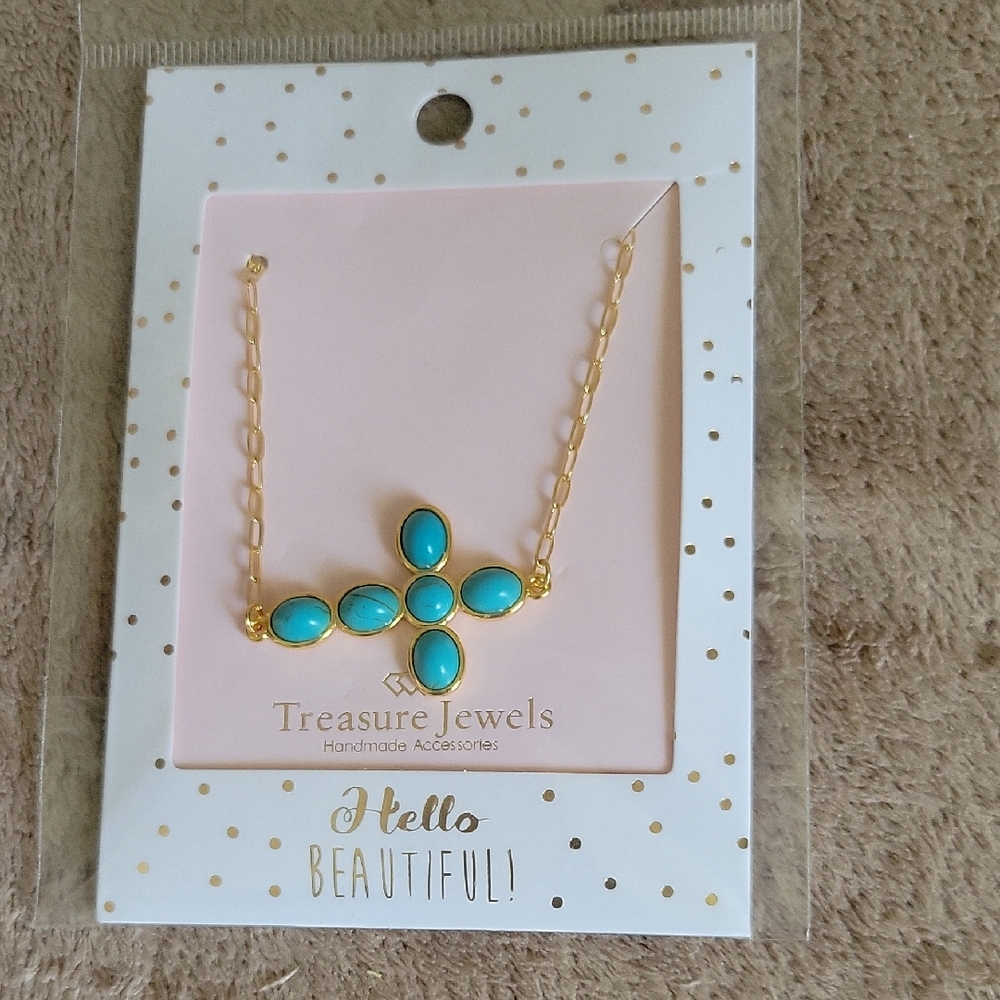 Gold and Blue Necklace with Turquoise Accents